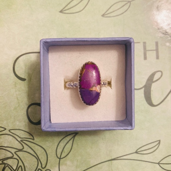 Gorgeous and Sassy Purple Copper Turquoise Solid Sterling Ring -women - Picture 1 of 10